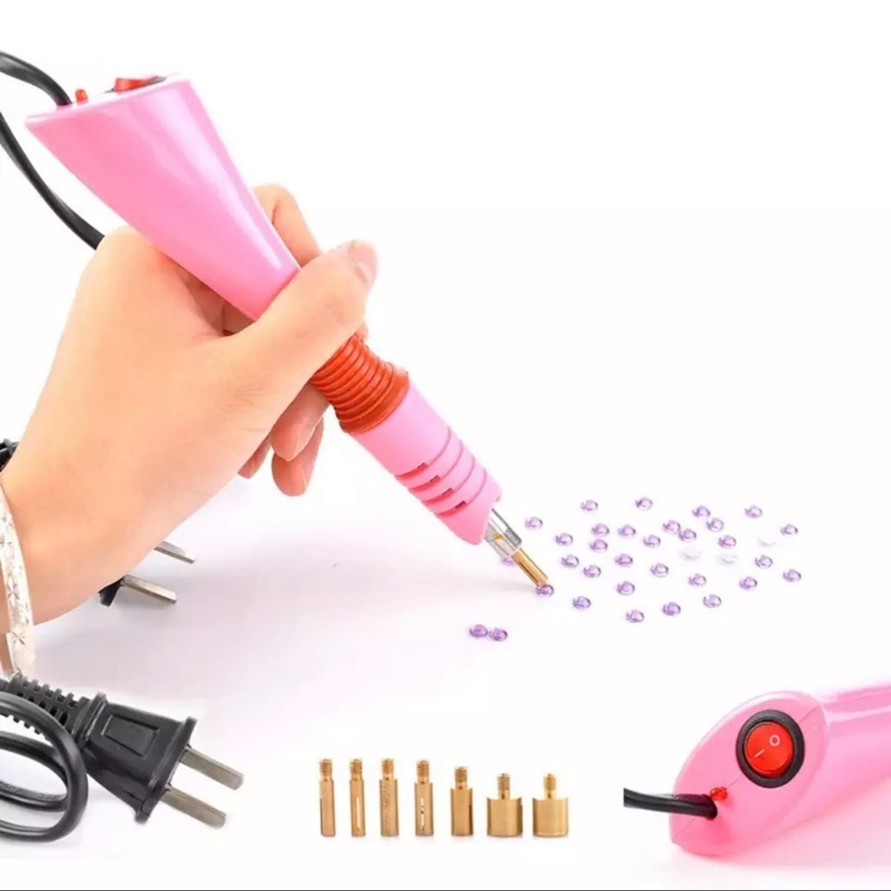 Hot fix rhinestone stone setter Europe plug heat gun pink 7 tips sizes glue